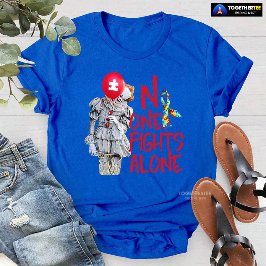 IT Pennywise Autism Awareness No One Fight Alone T-Shirt - Image 5