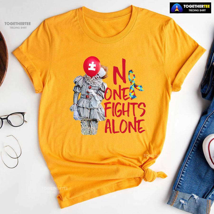 IT Pennywise Autism Awareness No One Fight Alone T-Shirt - Image 10