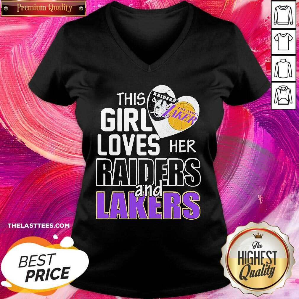 Great This Girl Loves Her Las Vegas Raiders And Los Angeles Lakers Shirt - Image 2