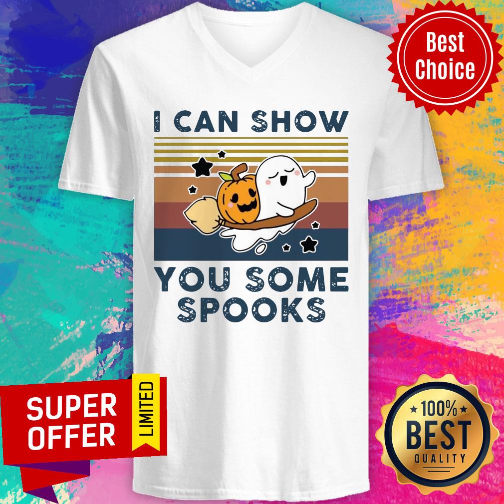 Pumpkin Ghost Halloween I Can Show You Some Spooks Vintage Shirt - Image 3