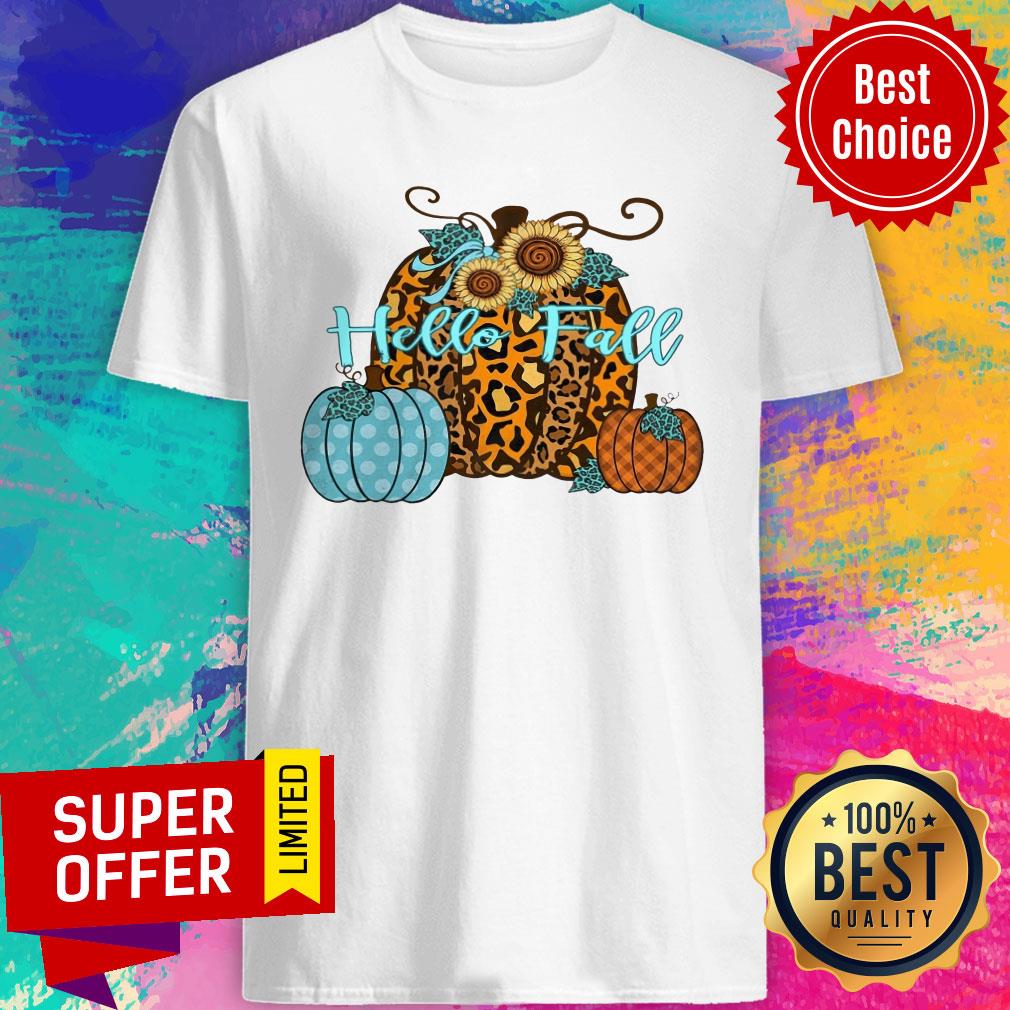 Pumpkin Hello Fall Mini Cheetah Flower Halloween Shirt