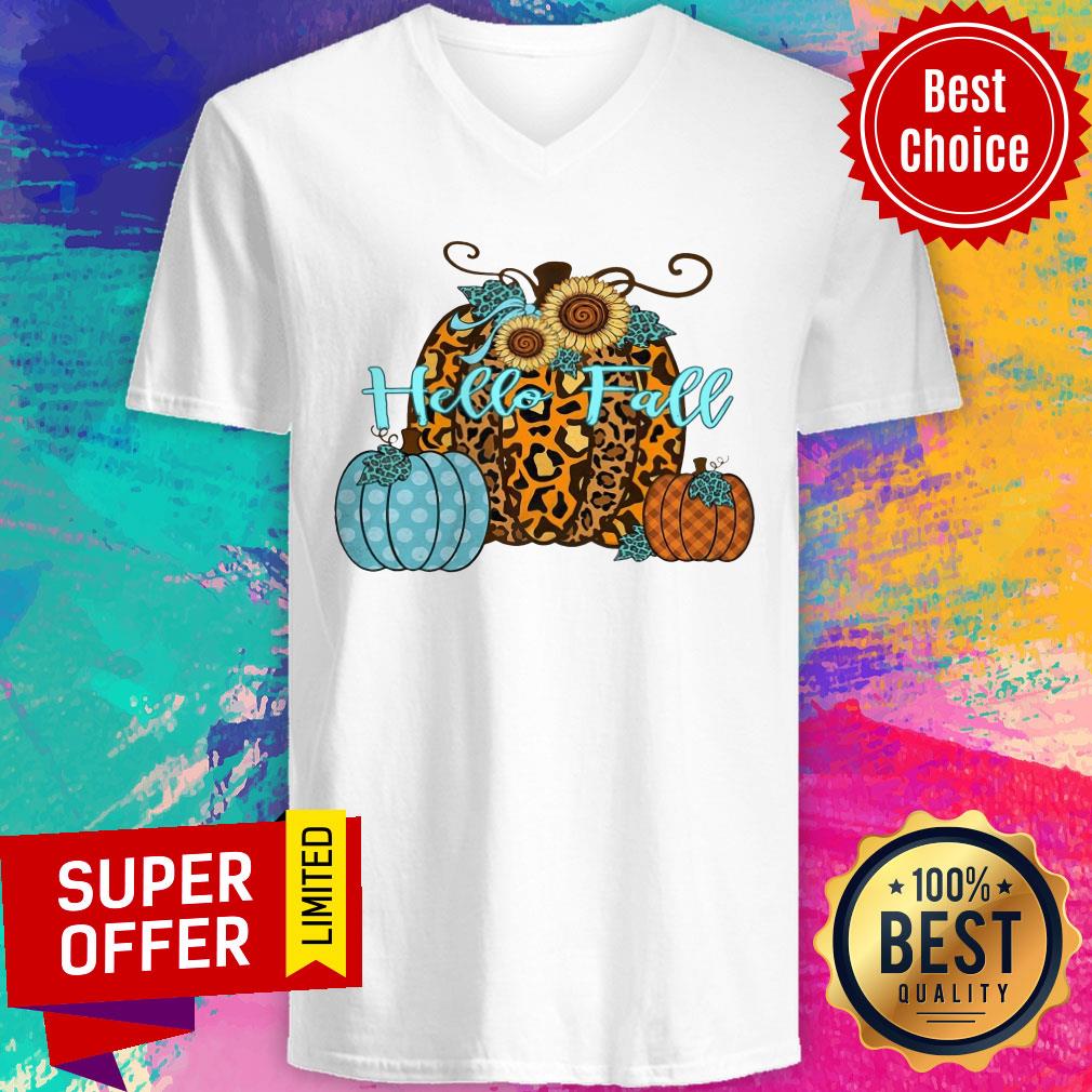 Pumpkin Hello Fall Mini Cheetah Flower Halloween Shirt - Image 3
