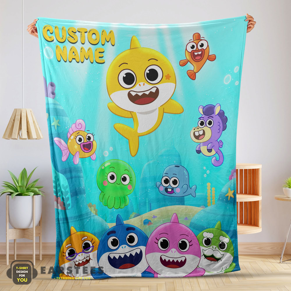 Good Baby Shark & Friends Poster Yellow Text Blanket Fleece Customized Blanket
