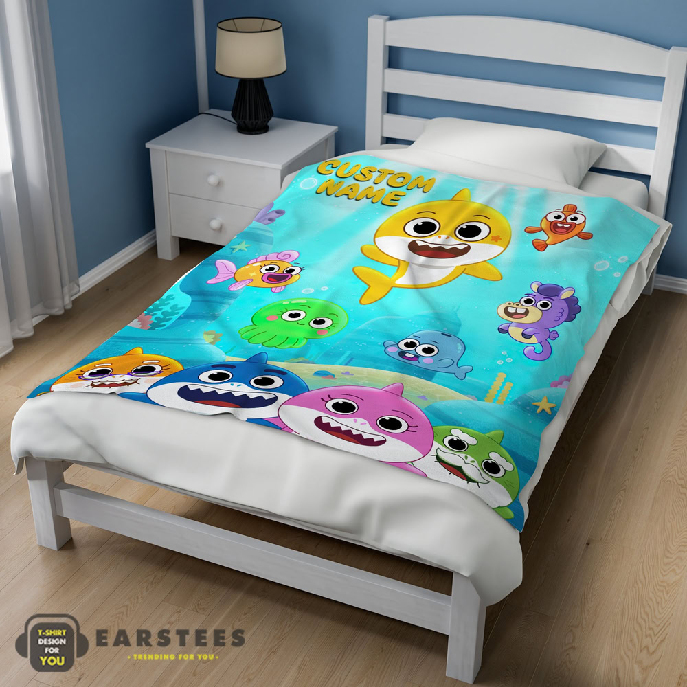 Good Baby Shark & Friends Poster Yellow Text Blanket Fleece Customized Blanket - Image 3