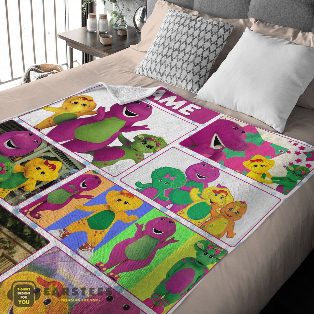 Good Barney & Friends Characters Collage Blanket Fleece Customized Blanket - Image 3