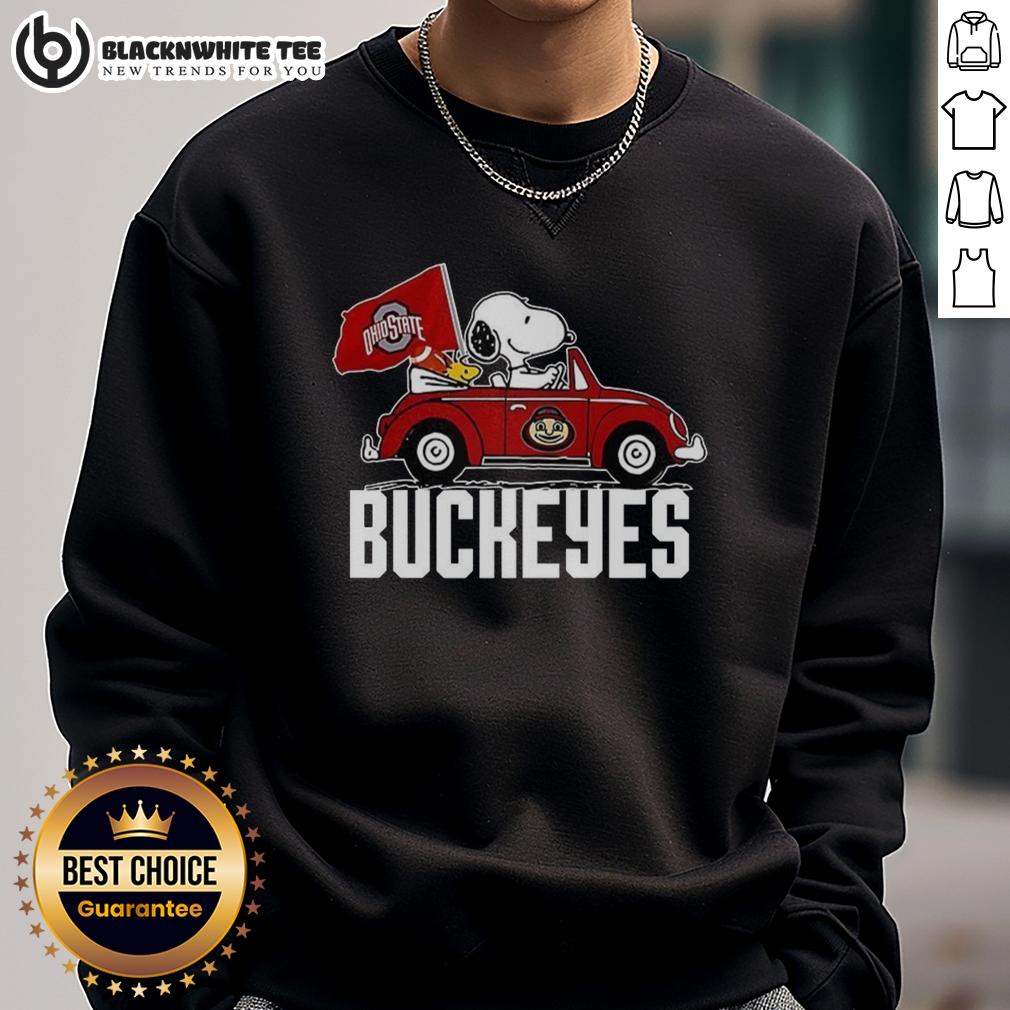 Awesome Snoopy And Woodstock Driving Car With Ohio State Buckeyes Flag T-Shirt - Image 5