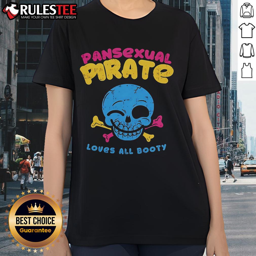 Funny Skull Smile Pansexual Pirate Loves All Booty T-Shirt - Image 3