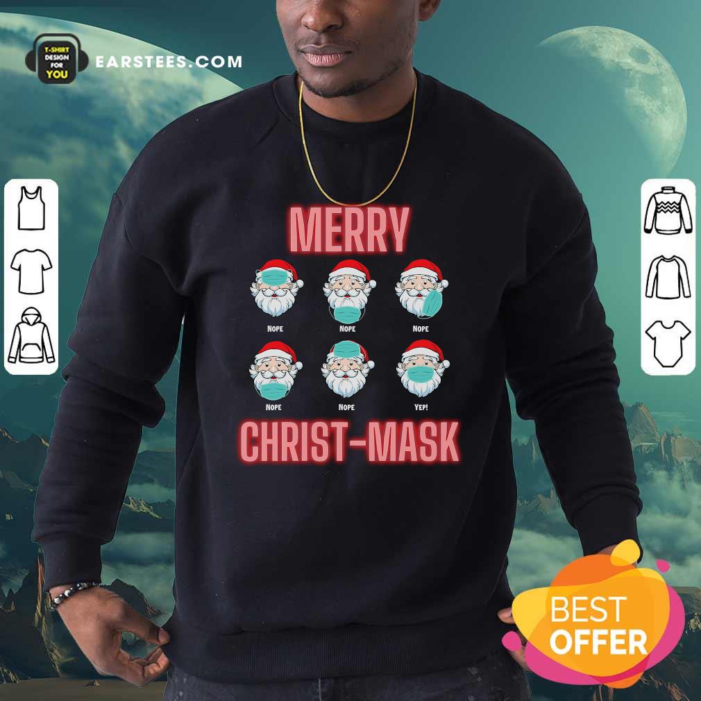 Pretty Merry Christmask Six Santa With Face Mask Covid Shirt - Image 5