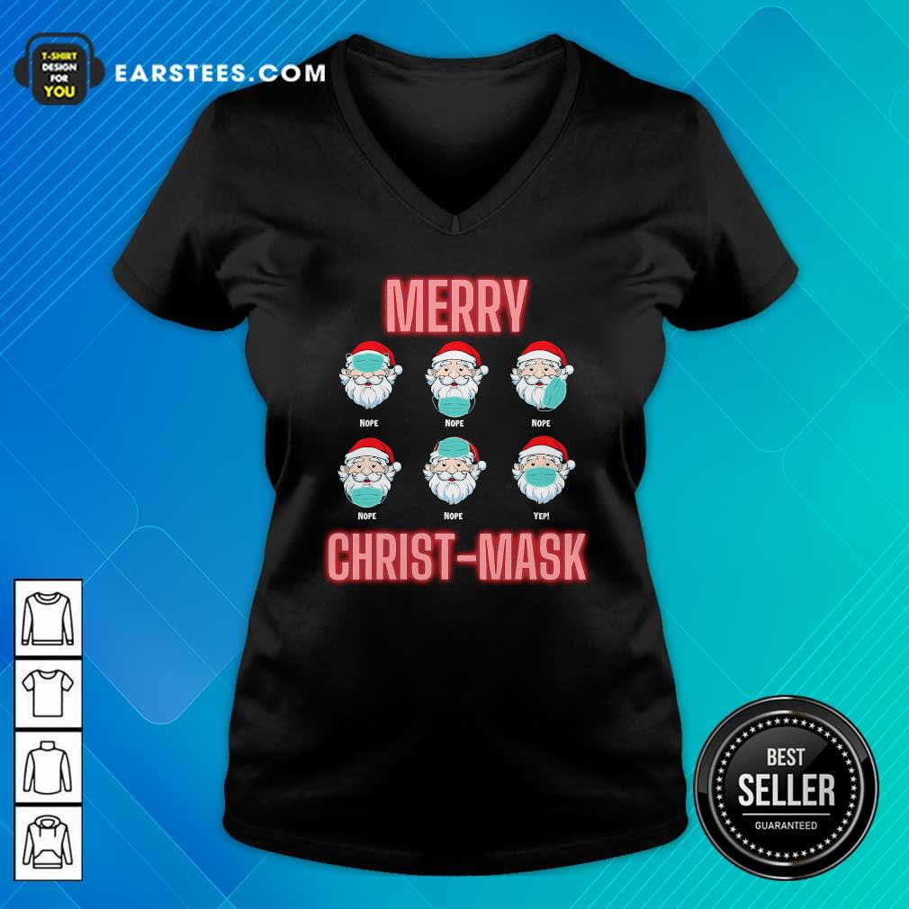 Pretty Merry Christmask Six Santa With Face Mask Covid Shirt - Image 3