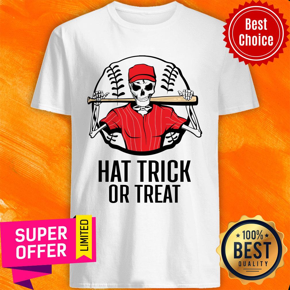 Skeleton Baseball Hat Trick Or Treat Halloween Shirt