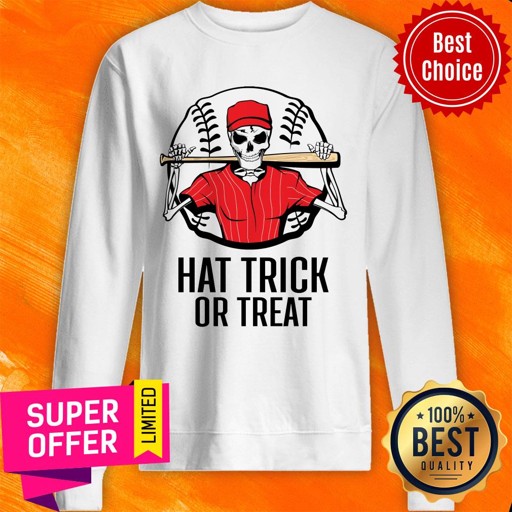 Skeleton Baseball Hat Trick Or Treat Halloween Shirt - Image 5