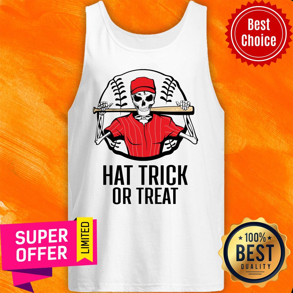 Skeleton Baseball Hat Trick Or Treat Halloween Shirt - Image 4
