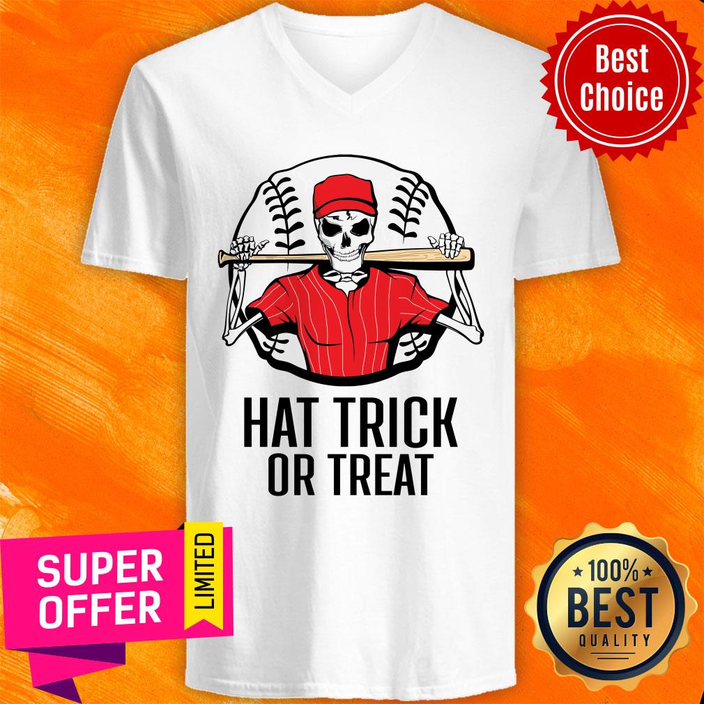 Skeleton Baseball Hat Trick Or Treat Halloween Shirt - Image 3