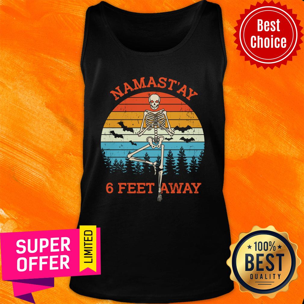 Skeleton Namast'ay 6 Feet Away Vintage Shirt - Image 3