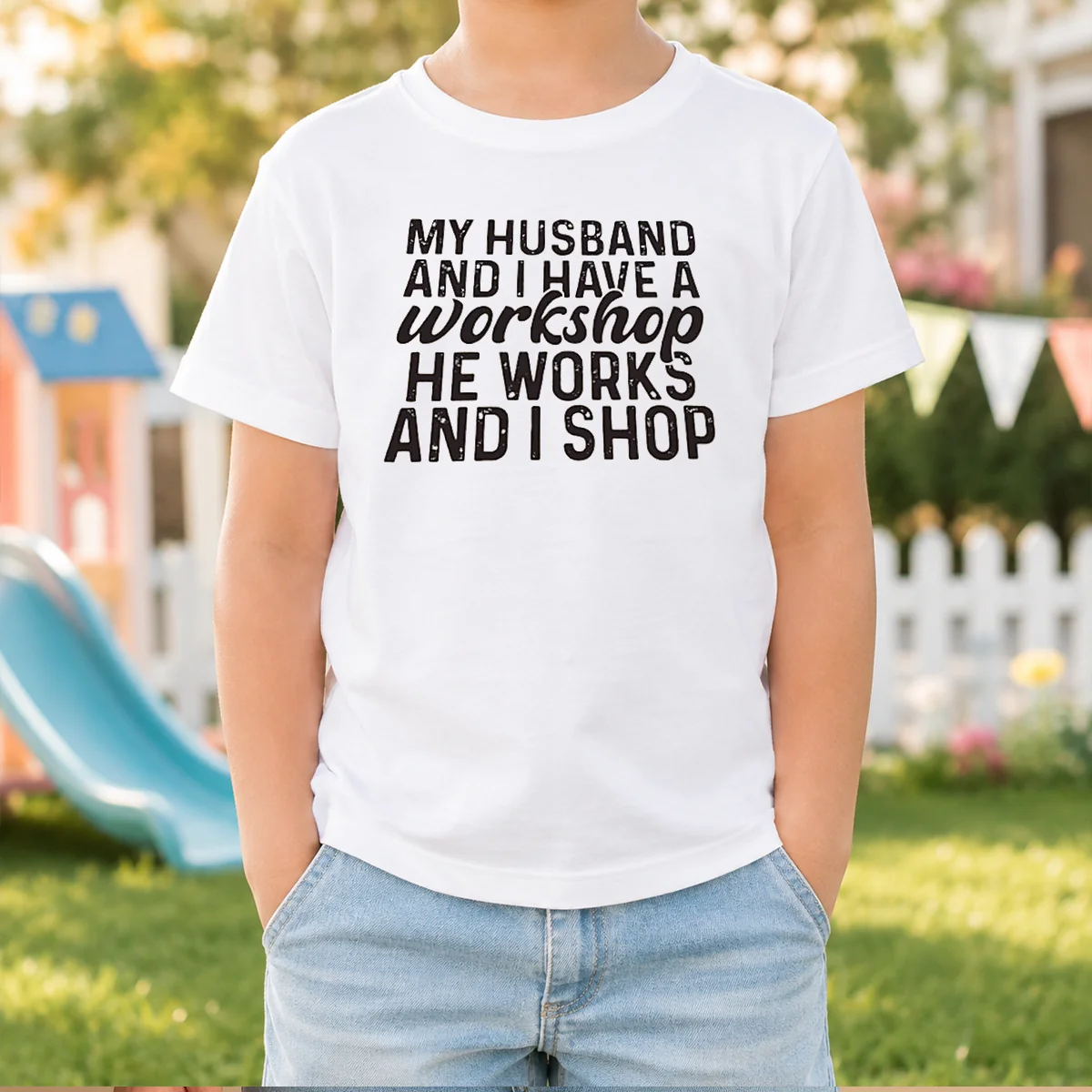 Funny My Husband And I Have A Workshop He Works And I Shop Shirt - Image 8