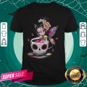 Cute Breast Cancer Girl Sugars Skull Halloween Day Dead T-Shirt