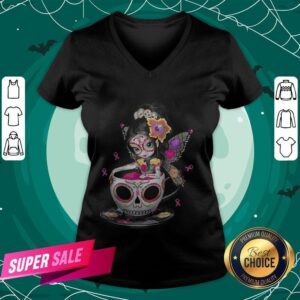Alternative view of Cute Breast Cancer Girl Sugars Skull Halloween Day Dead T-Shirt