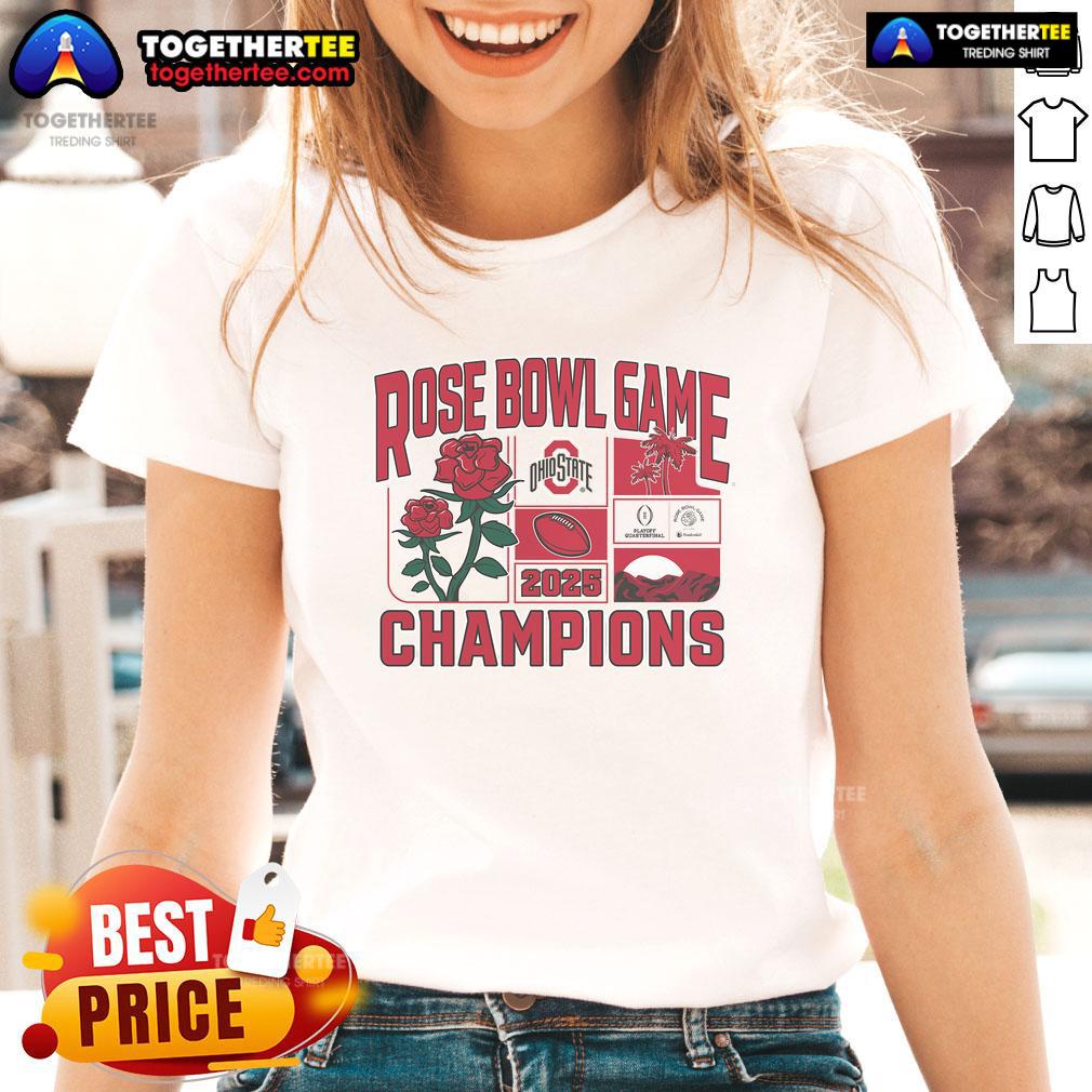 Official Ohio State Buckeyes College Football Playoff 2025 Rose Bowl Champions Victory Ahead T-Shirt - Image 3