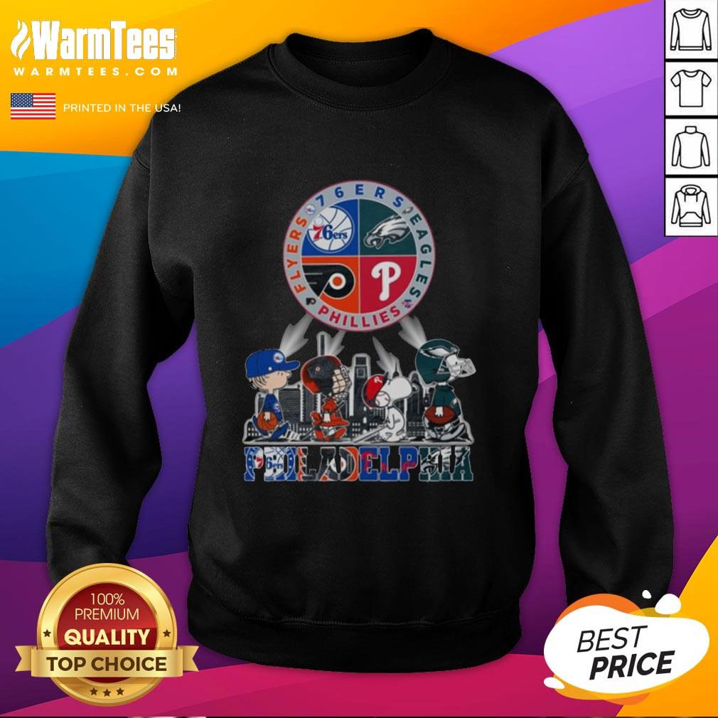 Awesome Philadelphia Sports Teams Snoopy 76ers Eagles Flyers Phillies T-Shirt - Image 5
