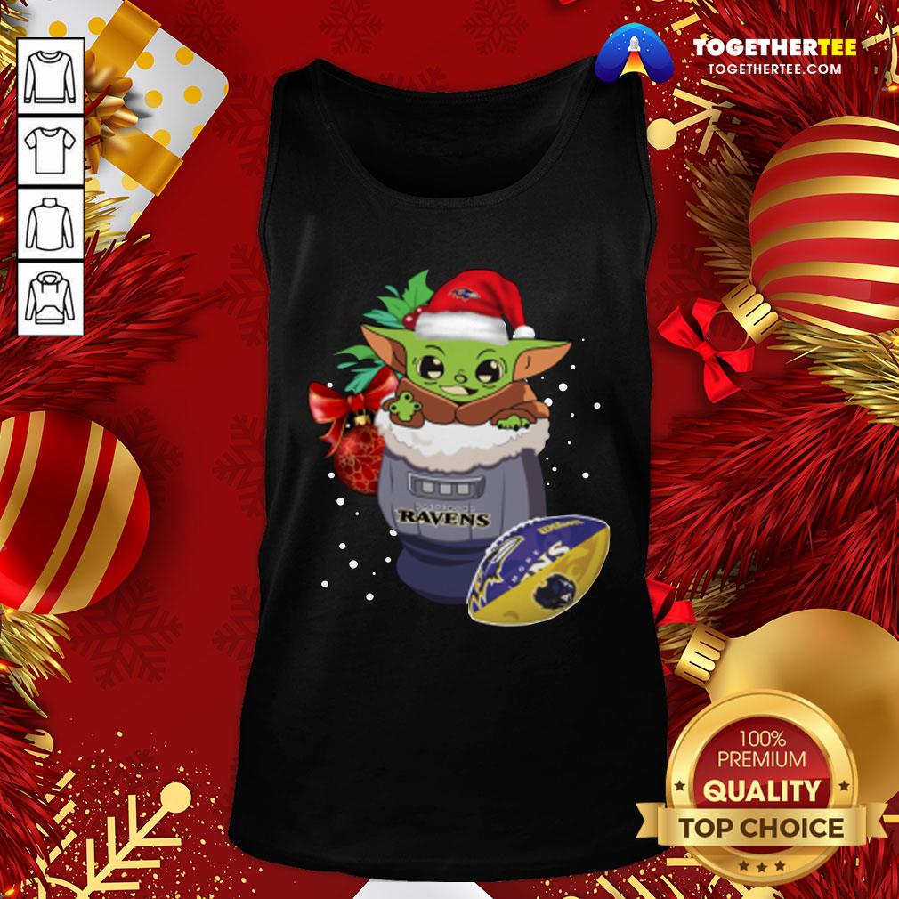 Hot Baltimore Ravens Christmas Baby Yoda Star Wars Funny Happy NFL T-Shirt - Image 3