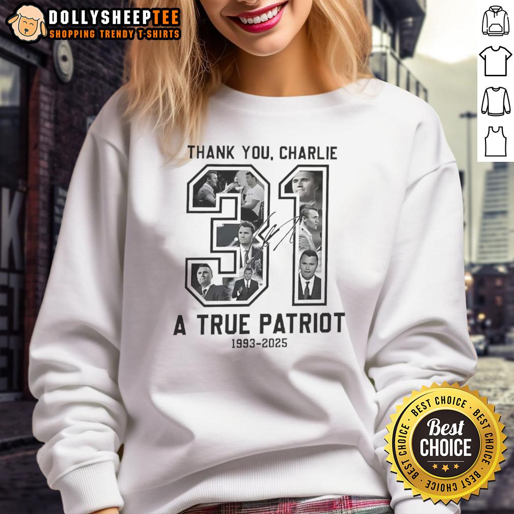Premium RIP Charlie Kirk A True Patriot 1993 2025 Thank You Signature Memorial T-Shirt - Image 5