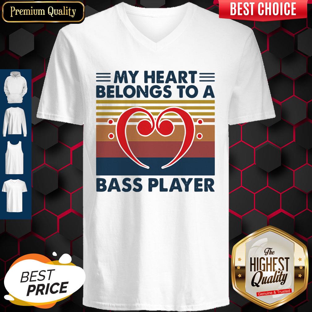 Nice Bass Guitar My Heart Belongs To A Bass Player Vintage Shirt - Image 2
