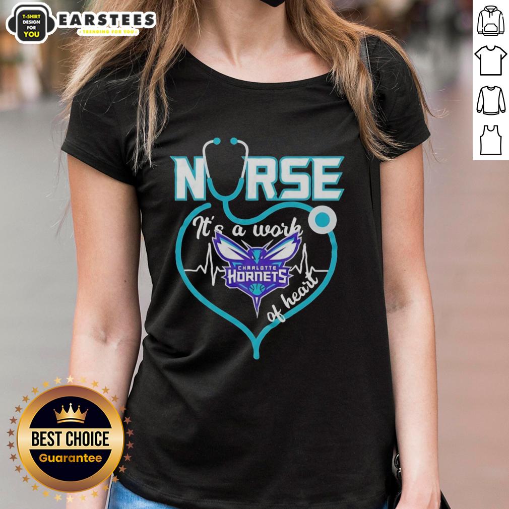Hot Charlotte Hornets Nurse It's A Work Of Heart Stethoscope Shaped Heart Nba T-Shirt - Image 3