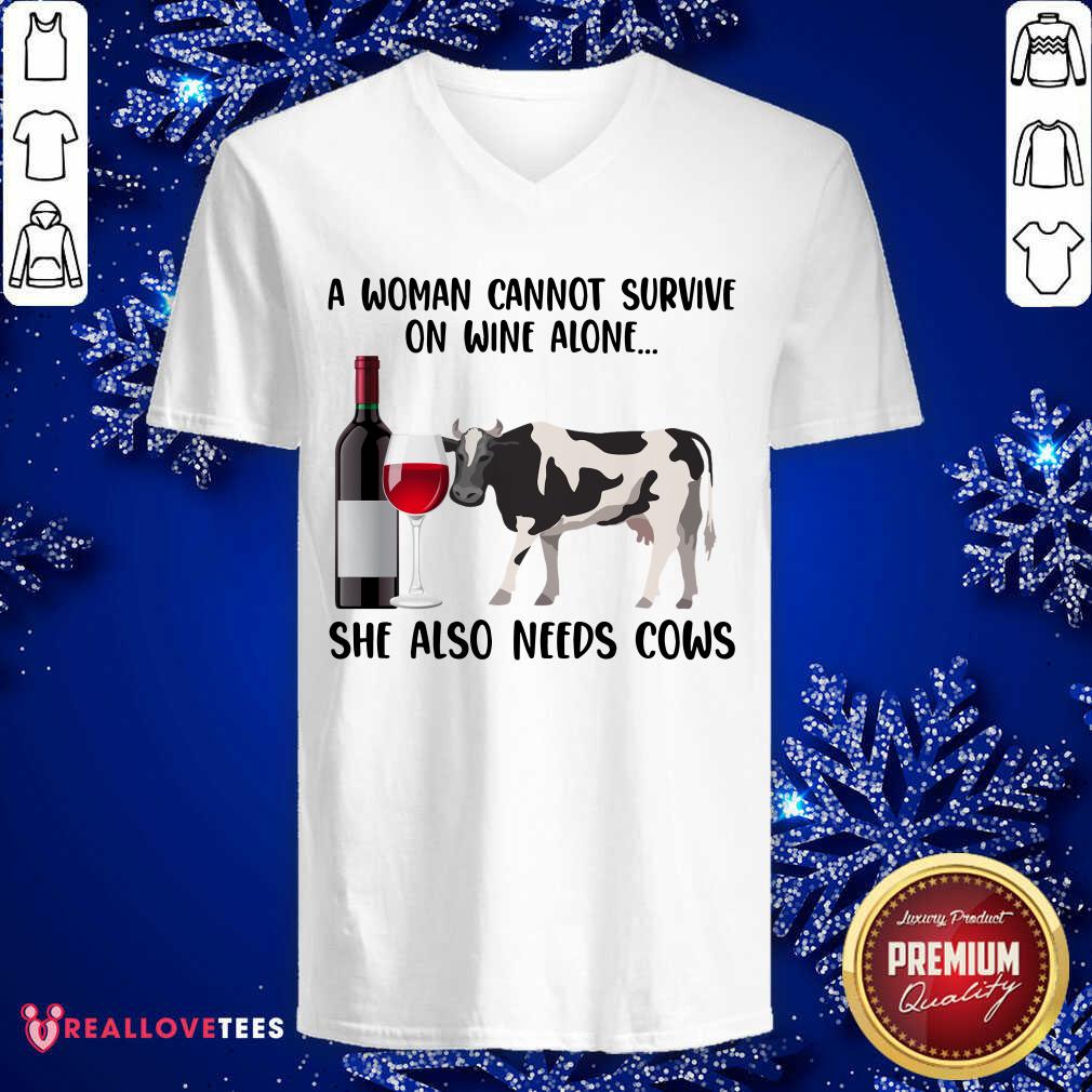 A Woman Cannot Survive On Wine Alone She Also Need Cows Shirt - Image 3
