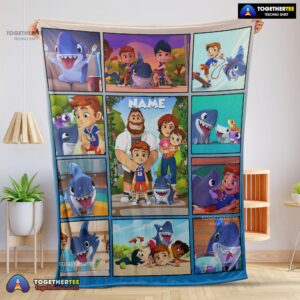 Official Cartoon Sharkdog With Family Blanket Fleece Customized Blanket