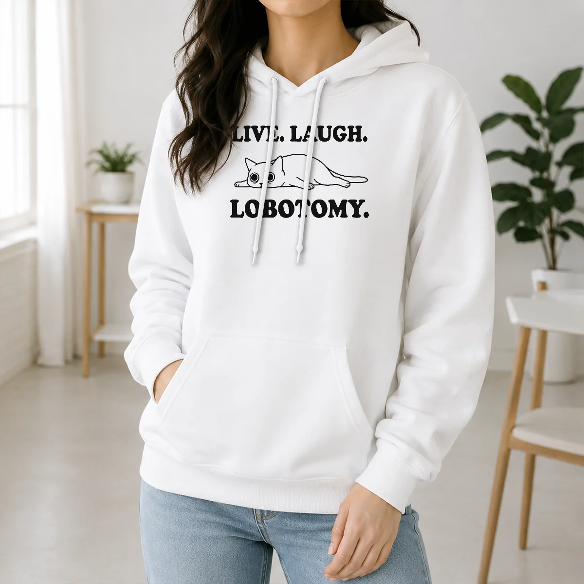 Original Live Laugh Lobotomy Flat Cat Graphic Geek Shirt - Image 7