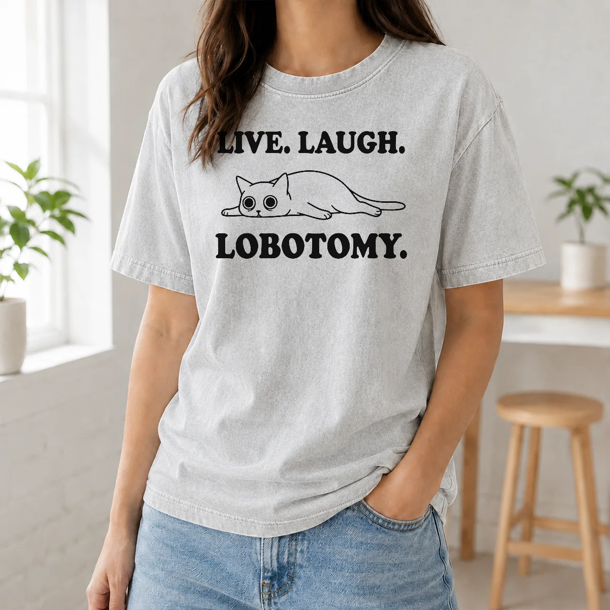 Original Live Laugh Lobotomy Flat Cat Graphic Geek Shirt - Image 8