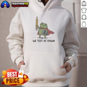Alternative view of Premium Teacher Frog Holding Giant Pencil And Calculus Boook We Test At Dawn T-Shirt