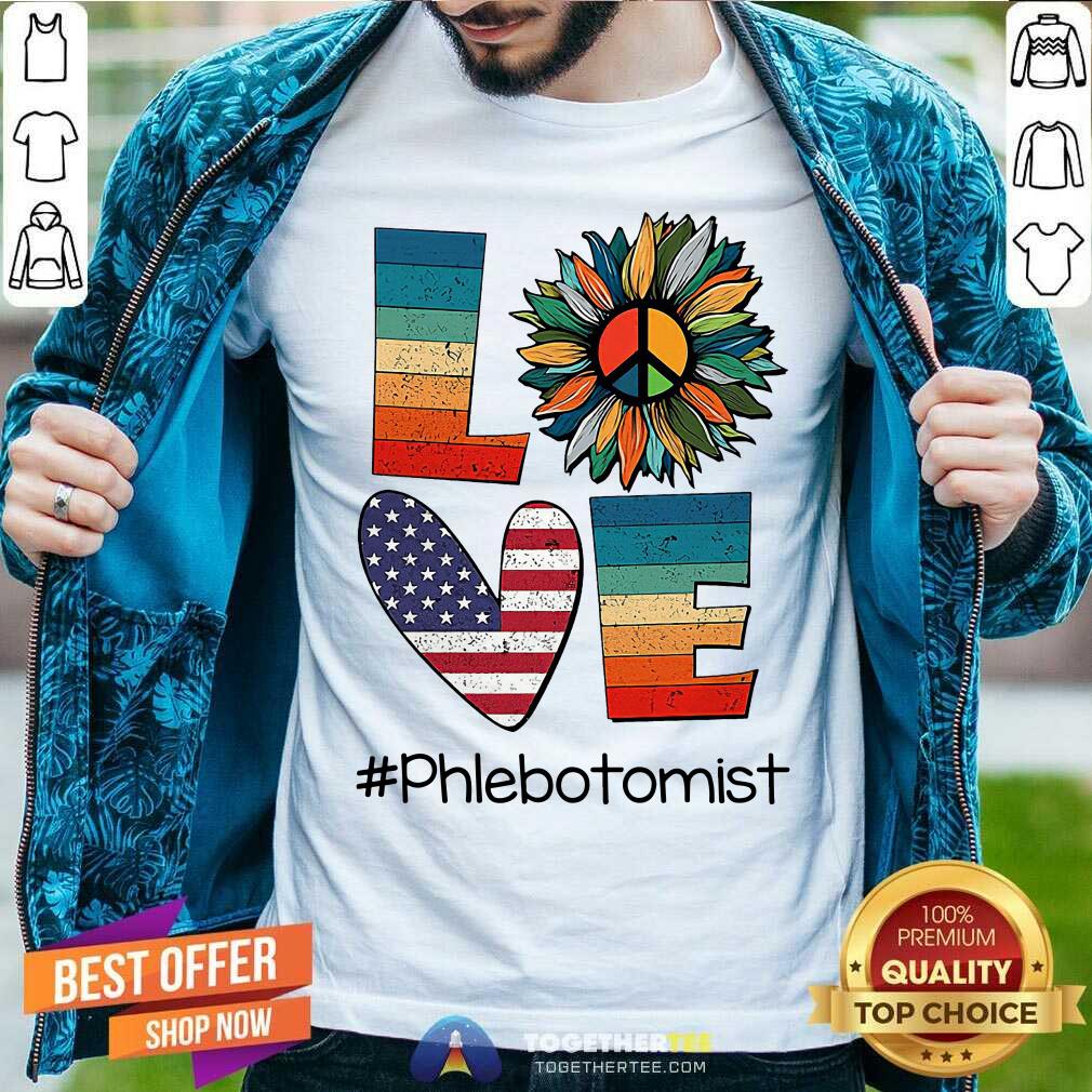 Love Phlebotomist Vintage Amerricans Flag Sunflower Shirt