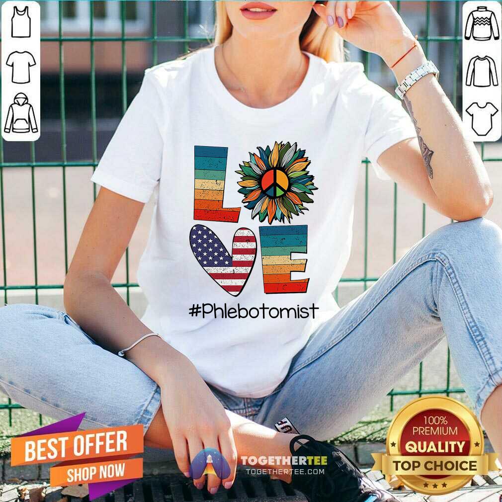 Love Phlebotomist Vintage Amerricans Flag Sunflower Shirt - Image 3
