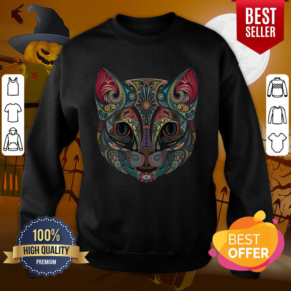 Cat Sugar Skull Day Of The Dead Mexican Holiday Shirt - Image 4