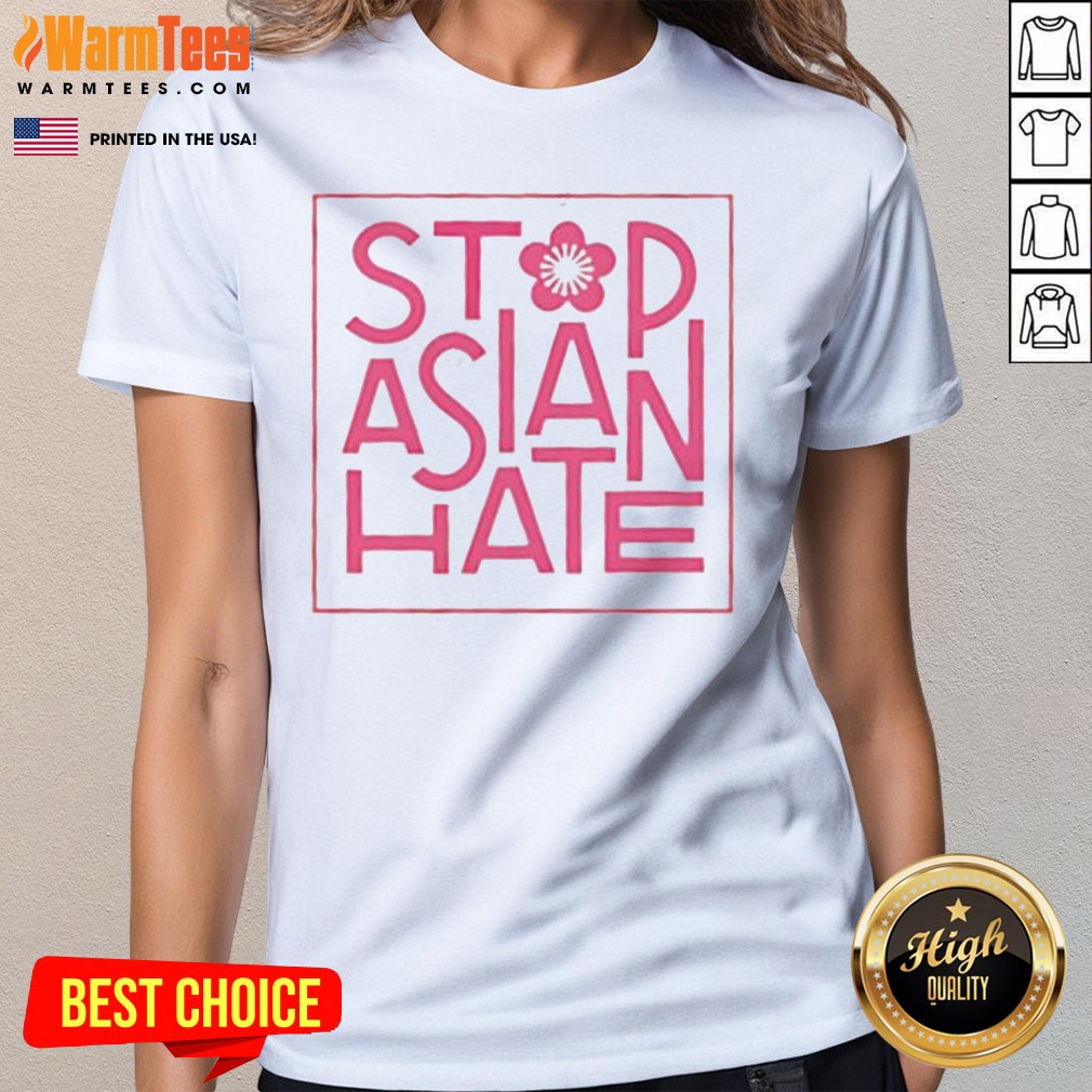 Original Stop Asian Hate With Pink Blossom Flower Sign Symbol Protest Activism Shirt - Image 2