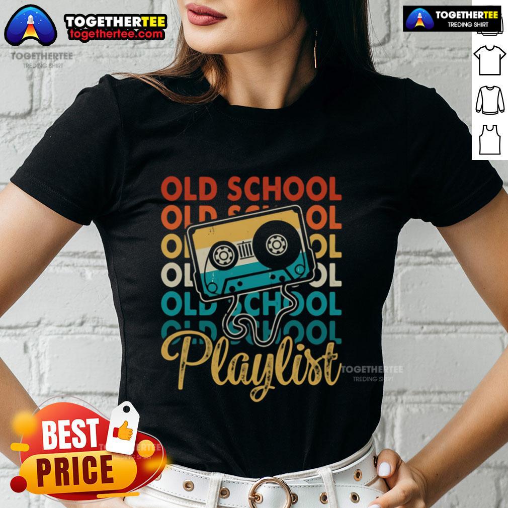 Premium Retro Old School Playlist Cassette Tape Music 80s 90s Vintage T-Shirt - Image 3