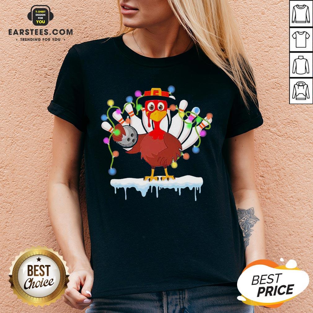 Top Turkey Playing Bolling Happy Light Christmas Shirt - Image 3