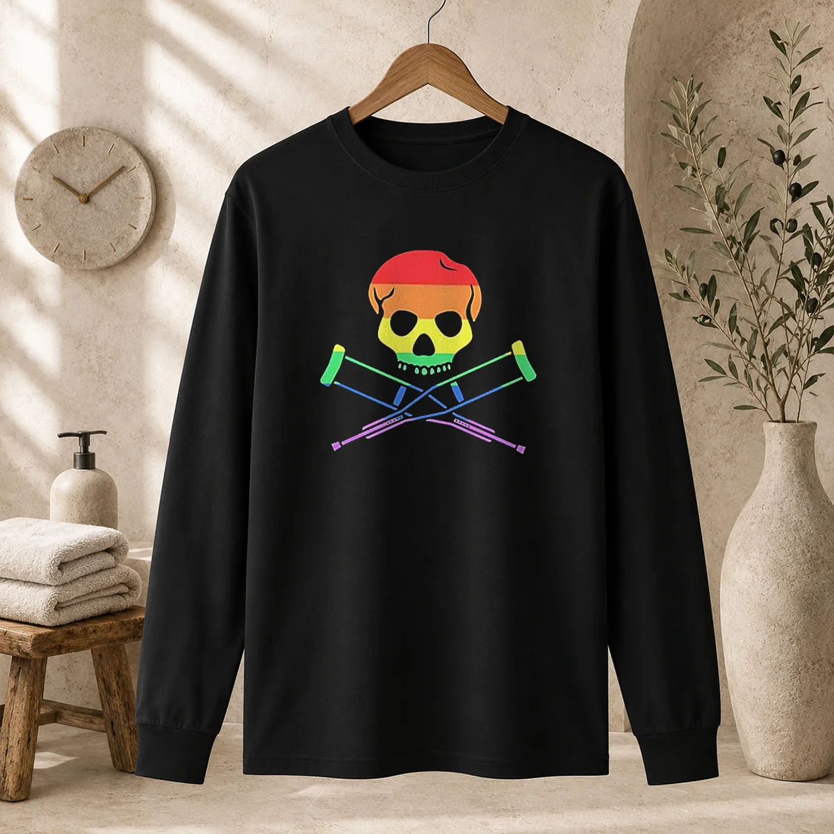 Premium Rainbow Skull And Crutches Pride Symbol Disability Awareness Shirt - Image 6