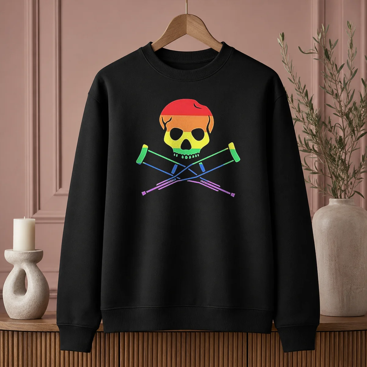 Premium Rainbow Skull And Crutches Pride Symbol Disability Awareness Shirt - Image 7