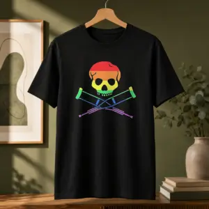 Premium Rainbow Skull And Crutches Pride Symbol Disability Awareness Shirt