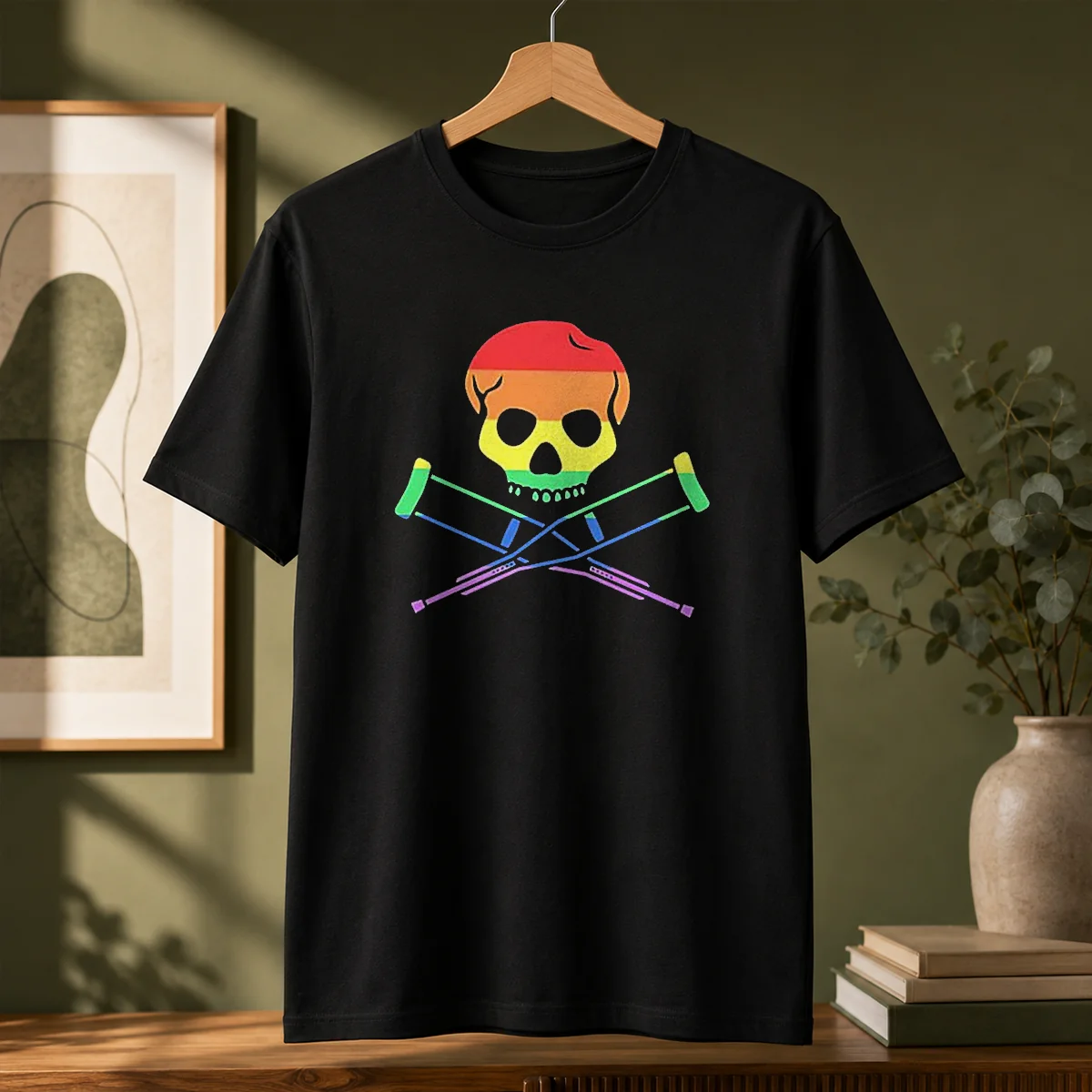 Premium Rainbow Skull And Crutches Pride Symbol Disability Awareness Shirt