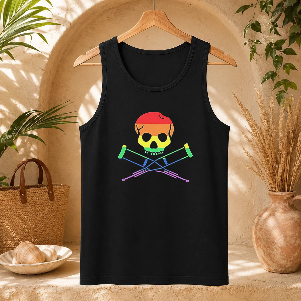 Premium Rainbow Skull And Crutches Pride Symbol Disability Awareness Shirt - Image 3