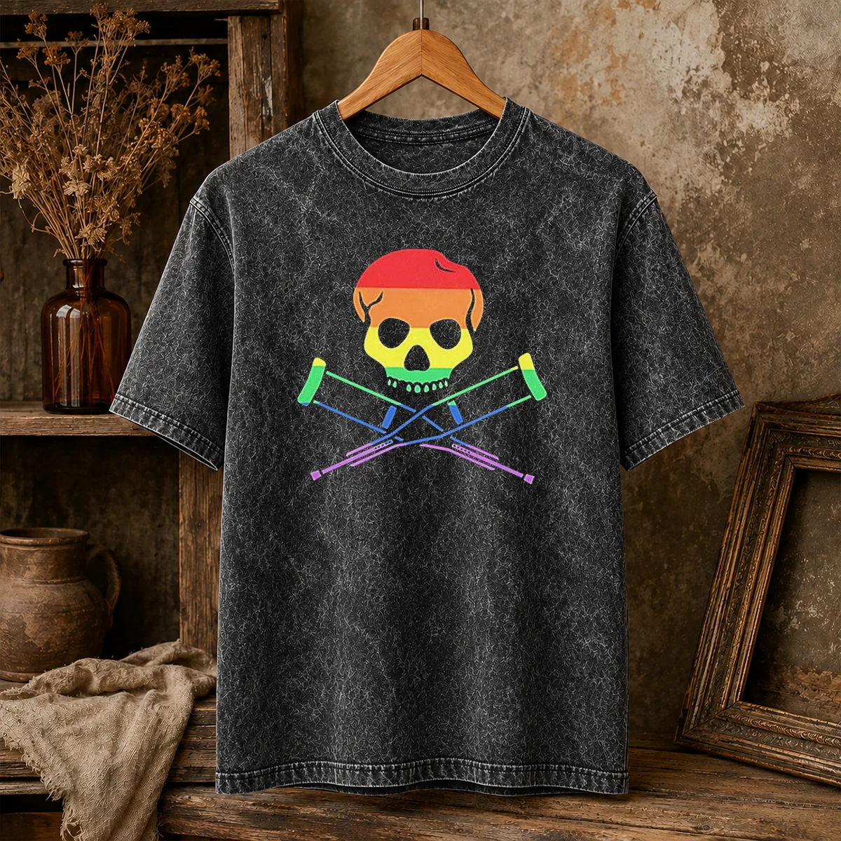 Premium Rainbow Skull And Crutches Pride Symbol Disability Awareness Shirt - Image 8