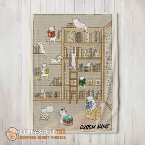 Cute Vintage Minimalist Cat Book Reading Blanket Customized Blanket