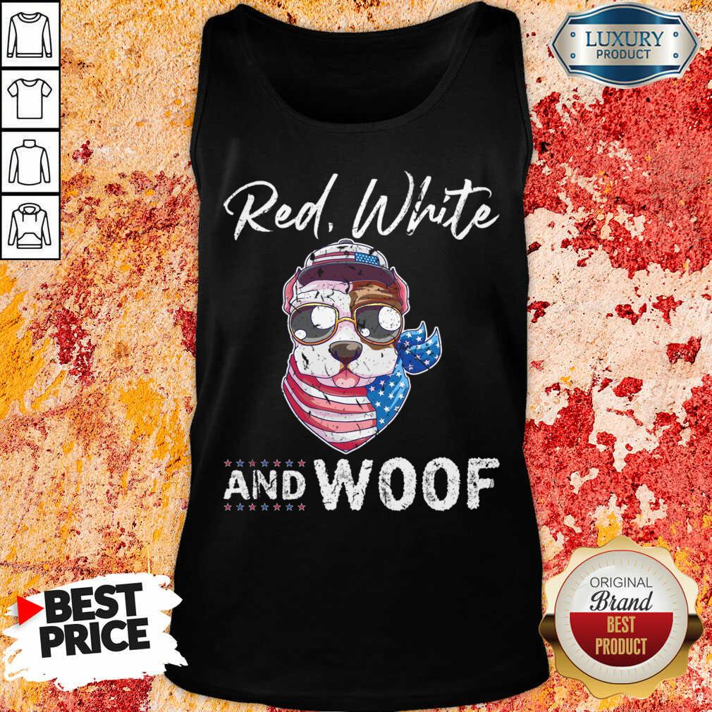 Red White And Woof Pug Dog America Shirt - Image 3