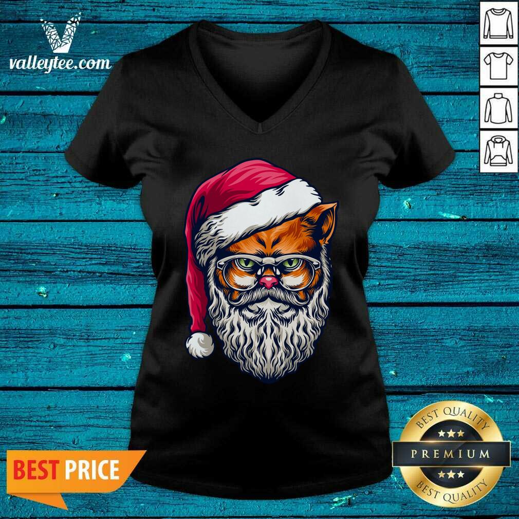 Luxury Awesome Xmas Wildcat Santa Claus Christmas Wearing Glasses Shirt - Image 3