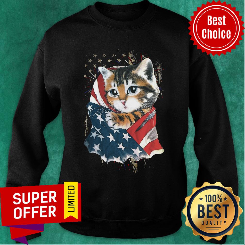 Premium Cat Cool American Flag Shirt - Image 5