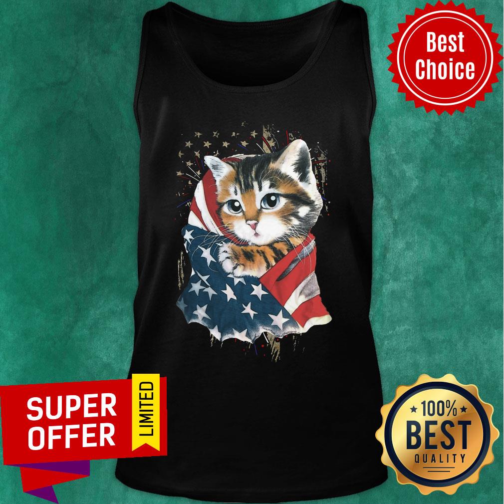 Premium Cat Cool American Flag Shirt - Image 4