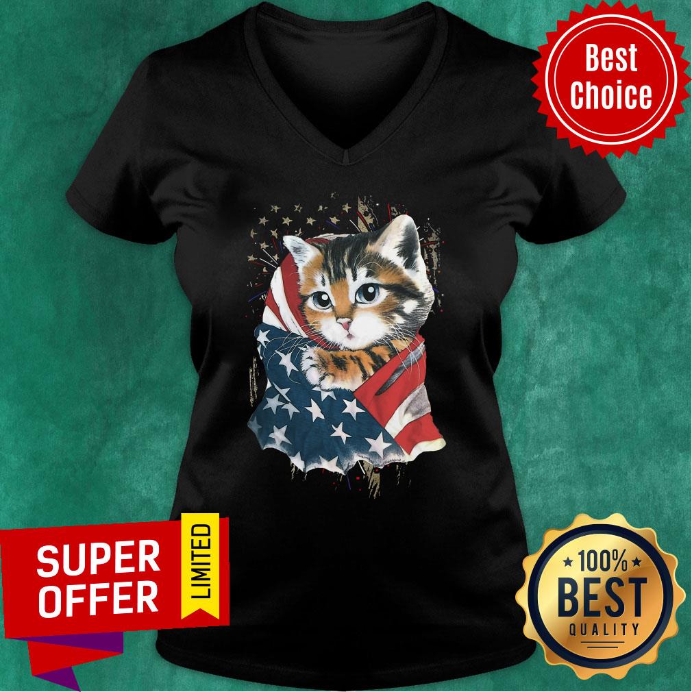 Premium Cat Cool American Flag Shirt - Image 3